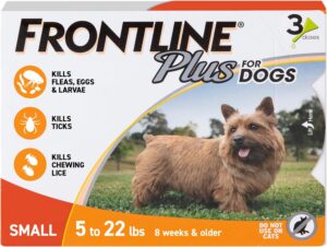 Frontline Plus flea, tick treatment for small dogs.